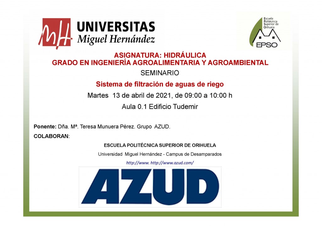 Seminario 13 de abril 2021. Sistemas de filtración de aguas de riego