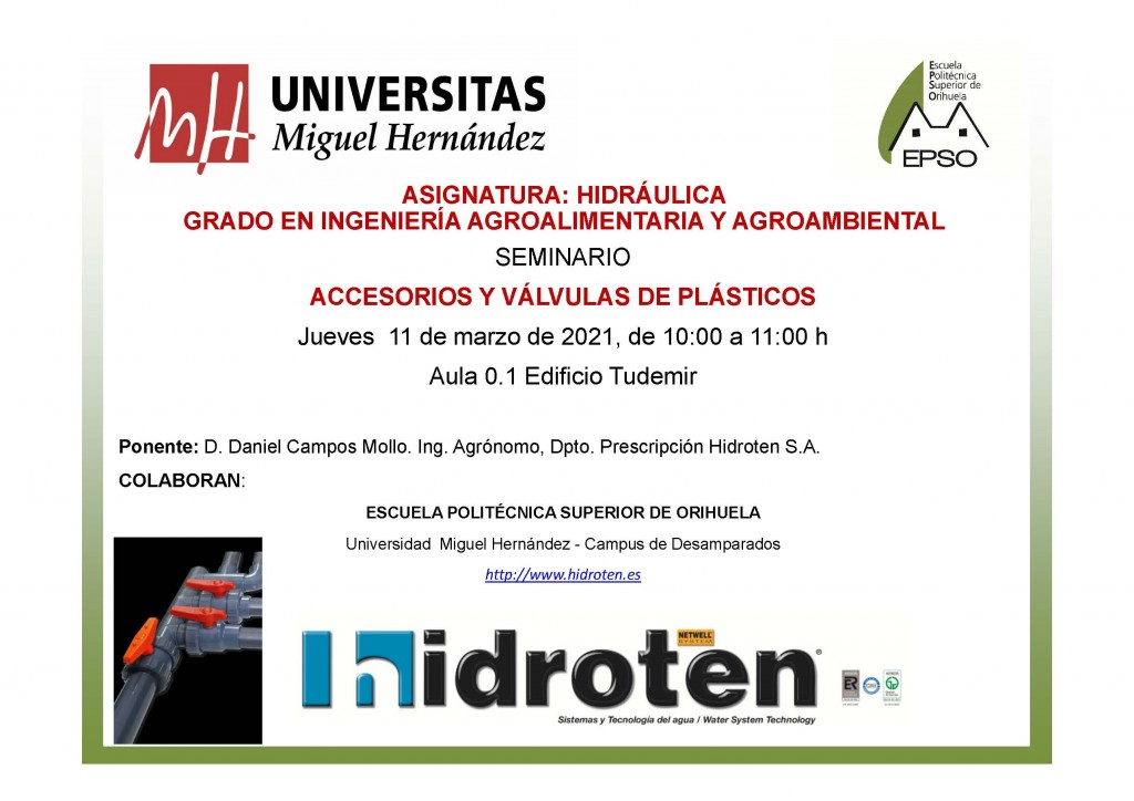 Seminario ACCESORIOS Y VÁLVULAS DE PLÁSTICOS 11 de marzo 2021